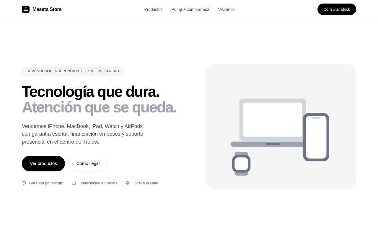 Portada de la landing de la tienda de tecnología, con titular grande y llamada a la acción
